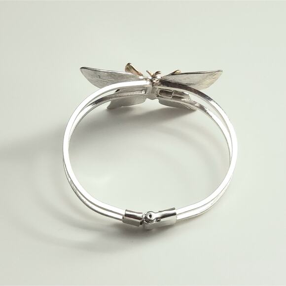 Metal Double Butterfly Silver and Copper Hinge Bracelet - Picture 2 of 6